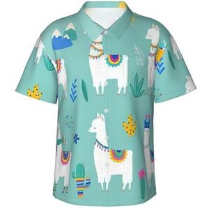 EdsfFehs Hawaiiaans herenoverhemd met alpaca-lama-print, licht, ademend, korte mouwen met voorzak (S-3 XL), Zwart, S
