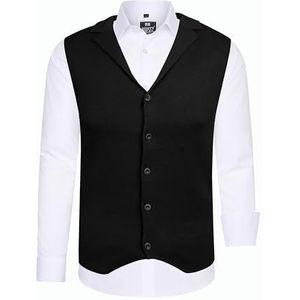 Rusty Neal Herenhemd vest premium slim fit lange mouwen stretch contrast hemd business overhemden vrijetijdshemd set, wit, 5XL