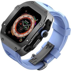 dayeer Roestvrij stalen metalen behuizing fluorrubber horlogeband voor Apple Watch ULTRA2 49 mm, metalen afdekband modificatiekits voor Iwatch Ultra (Color : Blueb, Size : Ultra2 ultra 49mm)