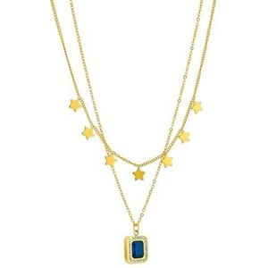 316L roestvrij staal ster vierkante blauwe zirkoon hanger ketting voor vrouwen Vintage meisjes meerlagige kettingen sieraden geschenken