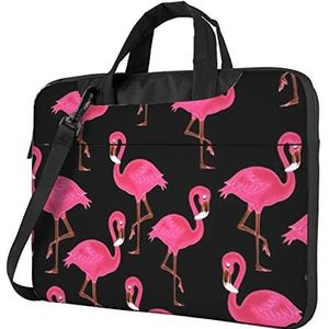 ZaKhs Mooie Roze Flamingo's Print Laptop Tas Met Schouderriem Computer Tas Slanke Handtas Voor Vrouwen Mannen, Zwart, 14 inch