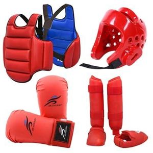 Oshhni 4x Karate Sparringuitrusting met bokshelm, verdikte lichaamsbeschermer Vest beschermende uitrusting voor Sanda Training Kickboksen, Rood, XS