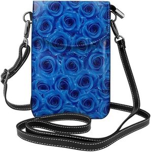 Blauwe Rose lederen cross body flip telefoontas met afneembare schouderbanden, gebruikt voor reizen, dating, vakantiegeschenken, Zwart, Eén maat