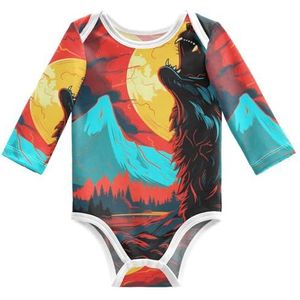 KAAVIYO Cooler Wolf Heult babybody met lange mouwen, katoen, bodysuit voor neutrale pasgeborenen, 3-24 maanden, Patroon., 3 Maanden