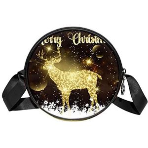 Ronde Crossbody Tas Messenger Bag Purse voor Vrouwen Kerst Achtergrond met Glittery Herten Elanden, Meerkleurig, 6.7x6.7x2.3 in, Sling Rugzakken