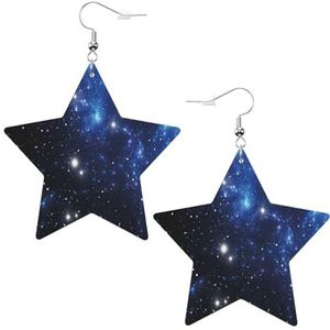 Lederen oorbellen, faux lederen ster oorbellen metallic oorbellen voor vrouwen meisjes, sterrenbeeld buitenruimte nevel nevel ster cluster astronomie thema melkweg mysterie blauw zwart, Eén maat, Pu