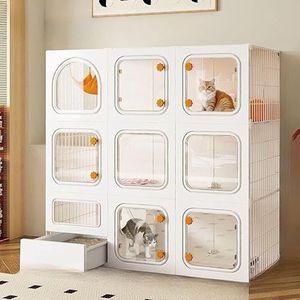 FZDZ Multifunctionele kattenkooi voor binnen met kattenladder, kattenkrabplank en gezellig kattenbed, ontworpen voor kittens, puppy's, cavia's en andere kleine dieren (105 x 35 x 105 cm, B)
