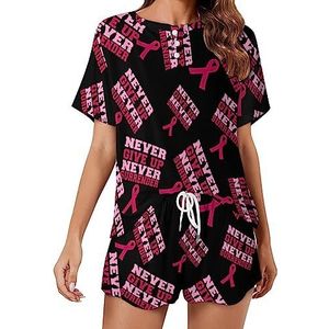 Geef nooit over borstkanker bewustzijn mode 2 stuks pyjamasets voor dames korte mouwen nachtkleding zachte loungewear stijl-13