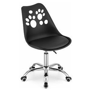 VBChome Bureaustoel, zwart, draaiend, met hoog geregeld, computerstoel, werkstoel, kinderkamerstoel, eenvoudige montage, stoel van polypropyleen en kussen van eco-leer, zwart