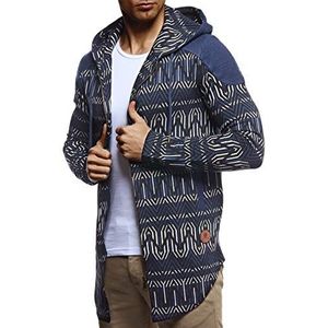 Leif Nelson Heren sweatjack lange vrijetijdsjas met capuchon zwarte overgangsjas hoodie voor mannen capuchonjas LN8332, donkerblauw, L