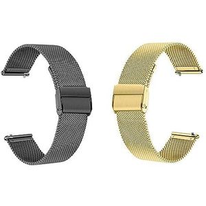 2 Stuks Smartwatch-band 10MM -22MM Horlogeband In Milanese Stijl Quick Release-304 Roestvrij Staal Voor Mannen En Vrouwen (Color : Black+Gold, Size : 17MM)