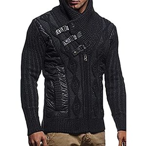 Leif Nelson Gebreide trui met schildpaddenhals voor heren LN5305, Zwart-antraciet, M