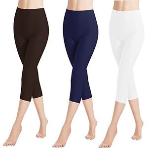 Libella 1/3 stuks damesleggings, 3/4 broek van katoen, capribroek met hoge taille, kleurrijk, slim fit, fitnessbroek, meerkleurig 4161 VA, Verpakking van 3 stuks, M