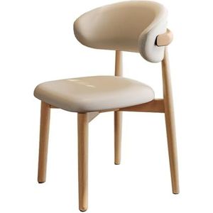 Maaltijd Stoelen Boerderijkeuken- en eetkamerstoelenset van 2, retro PU-leren eetkamerstoel met gebogen rugleuning en houten poten, crème(Wood Legs,1PCS)