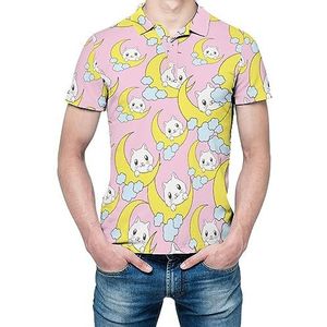Leuke kat op de maan heren shirt met korte mouwen golfshirts normale pasvorm tennis T-shirt casual business tops