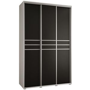 MEBLE KRYSPOL Davos 8 160 Kledingkast met drie schuifdeuren voor slaapkamer - Moderne opbergkast, kledingroede en planken - 235,2x160x45 cm - Wit Zwart Zilver