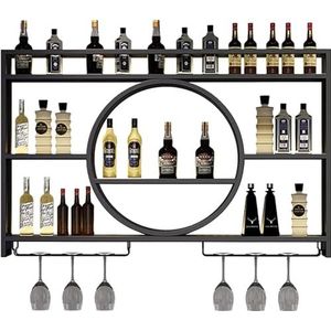 Modern Metal Wall Mounted Wine Rack, Iron Wine Bottle Shelf, Bar Unit Wall Wine Display Racks, Multifunctional Iron Champagne Stemware Wine Glass Rack For Home,(Size:140x15x80cm/55x6x31in,Color:zwart)