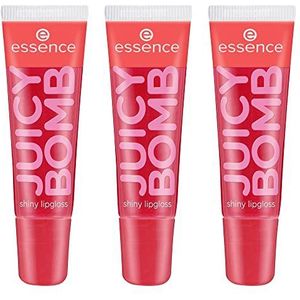 Essence Juicy Bomb Glanzende lipgloss, nr. 104, rood, glanzend, stralend fris, glinsterend, veganistisch, zonder alcohol, zonder parabenen, zonder microplastic deeltjes, set van 3 stuks (3 x 10 ml)
