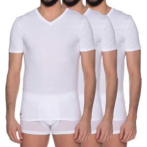 Lacoste Heren Body Tricot TH3374, Monsieur 3-pack ondergoed, T-shirt, wit (001), S