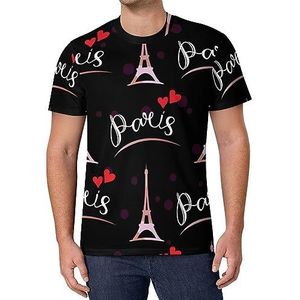 Paris Romantic Eiffeltoren T-shirt met korte mouwen voor heren, casual ronde hals, modieus, zomertops