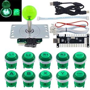 SJ@JX Arcade Game Controller Stick DIY Kit 10x Microswitch LED Buttons with Logo 4-8 Way LED Joystick USB Encoder light for PC MAME Raspberry Pi