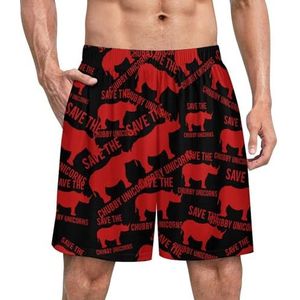 Save The Chubby Unicorns Grappige pyjama shorts voor mannen pyjamabroek heren nachtkleding met zakken zacht
