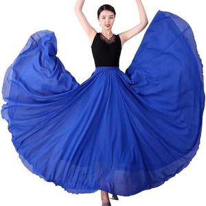 WJIAYAO Klassieke dansrok voor dames, 720 graden, lange plooirok, lange rok van chiffon, hoge taille, effen, voor dames (blauw, 85 cm)