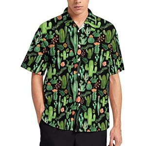 Groene cactus zomer heren shirts casual korte mouw button down blouse strand top met zak 2XL