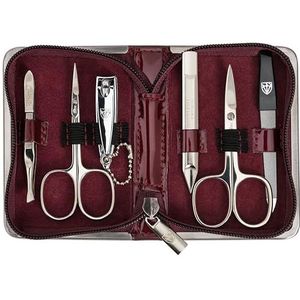 DREI SCHWERTER - 6-delige manicureset 'Ravenna' | Hoogwaardige nagelverzorgingsset in wijnrood kunstleer etui | inhoud: nagelschaar, huidschaar, nagelknipper, saffier nagelvijl, nagelreiniger, pincet