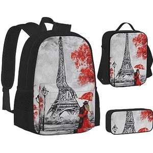 BONDIJ Eiffeltoren Parijs Rugzakken voor school met lunchbox etui, waterbestendige tas voor jongens meisjes leraar geschenken, Eiffeltoren Parijs Schilderij, Eén maat