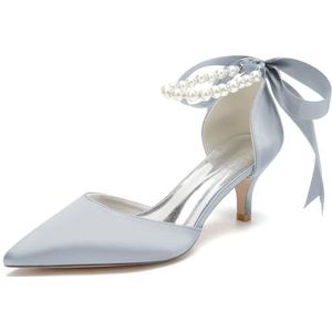GHSIRUEU Vrouwen lint stropdas parels bruiloft sandalen avond feest jurk schoenen zomer sandalen,Zilver,36 EU
