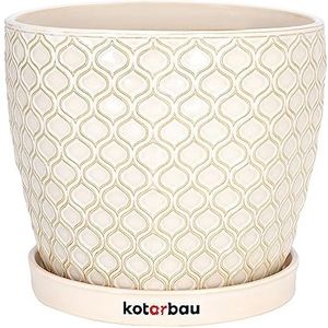 Kotarbau Bloempot, sierpot, keramisch, vintage, diameter 15 cm, met lekbak, visschubbenpatroon, crèmekleurig