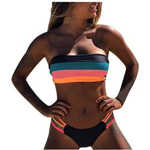 Bandeau Bikini Dames Set Push Up Sexy Badmode Kleurrijke Gestreept Strapless Badpak Tweedelig Gewatteerd Zwempak Kanpola, blauw, 40