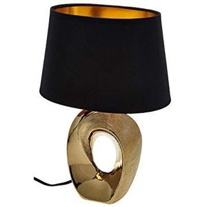 Grote tafellamp met ovale stoffen kap zwart-goud, hoogte 52 cm