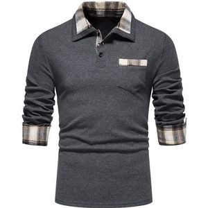 OHXSM Mannen Polo Shirts Volwassenen Lange Mouwen Casual Golf Shirt Mannen Casual Polo Shirt Revers Kraag Pullover Lange Mouw Top met Knopen Effen Kleur Slanke Mode Eenvoudig Shirt Polo Shirts Kraag T-shirt, D-grijs 1, XXL