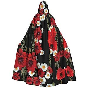 Halloween cape met capuchon, rode bloem en witte madeliefje, cosplay verkleedkostuum voor Halloween, Kerstmis, kostuumfeest