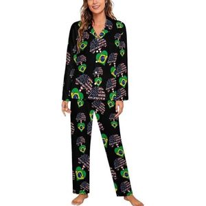 Brazilië US Root Heartbeat Lange Mouw Pyjama Sets Voor Vrouwen Klassieke Nachtkleding Nachtkleding Zachte Pjs Lounge Sets