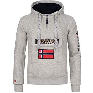 Geographical Norway Gymclass Heren - Hoodie voor Mannen Kangaroo Pocket Zip UK - Sweatshirt Logo Pullover Hoody Warm Lange Mouw - Truien Heren Lente Zomer Herfst Winter, Lichtgrijs, XL