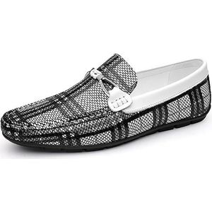 Loafers for mannen Tweekleurig PU-leer Penny Loafers met ronde neus Lichtgewicht antislip Antislip Party Prom Slip-ons (Color : Black and White, Size : 44 EU)