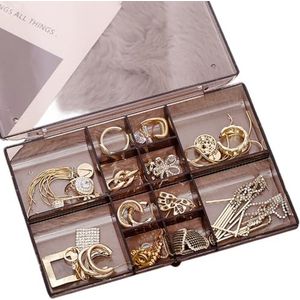 Transparante sieraden opbergdoos - sieraden opbergdoos dienblad, geschikt voor vitrinekasten voor oorbellen, kettingen, armbanden (bruin)
