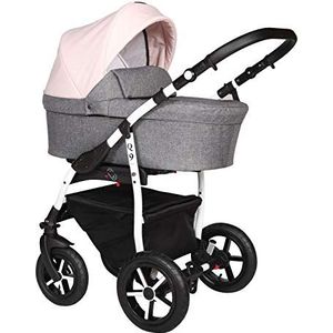 SaintBaby wandelwagen Q9 2in1 3in1 Isofix babyzitje combi kinderwagen buggy White Peach 183c 2in1 zonder autostoel