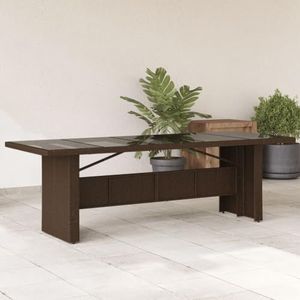 Opvouwbare tafel Tuintafel met glazen blad bruin 240x90x75 cm poly rotan, tuin eettafel, barbecue tuintafel, bistro tafel, terras tafel, picknicktafel, buiten tafel, balkon tafel