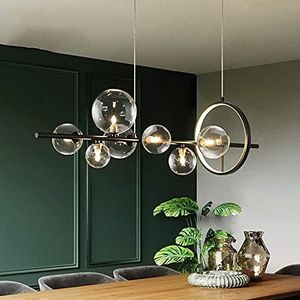 Mrdsre Moderne LED Lamp Glazen Bol Eettafel Hanglamp, Industriële Rechthoek Hanglamp LED Bubble Lampenkap Verstelbare Opknoping Kroonluchter Verlichting Shade Bubbles Bulb G9, Zwart, 90 * 30cm