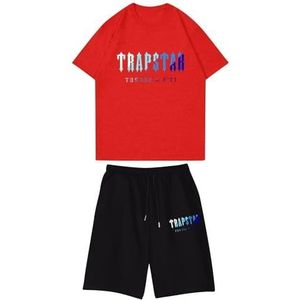 Trapstar kinder T-shirt met korte mouwen herensportpak,2-delige joggingbroek van trapstar-katoen met korte mouwen,100-160,jongen,deerntje,Zomer casual trainingspak(Color:18,Grootte:140(child))