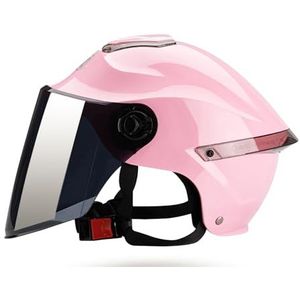 Galatea motorhelm voor volwassenen met zonneklep, geschikt voor elektrische motorfietsen, scooters en cruisers, heeft de botsproef om aan de verkeersveiligheid te voldoen doorstaan (roze, bruine lens)