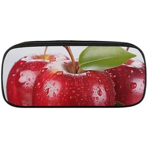 VFMKT Lederen Potlood Tas Waterdichte Leuke Pen Case Reizen Cosmetische Make-up Tas Organizer Pen Houder voor Mannen Vrouwen, Rode Appel Fruit