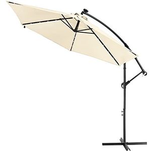 KINGSLEEVE® Zweefparasol Met Parasolvoet Led-licht Windbescherming 300cm UV-bescherming Handslinger Kantelbaar Crème