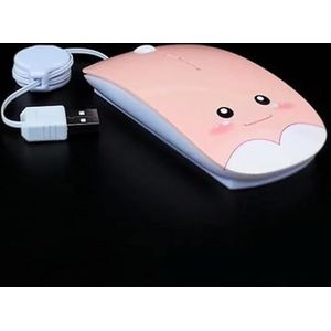 Intrekbare bedrade muis cartoon gaming muis stille computermuis 1600 DPI optische muis (roze)