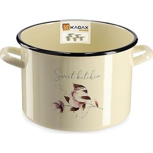 KADAX Emaille pan, kookpan van email in 6 inhoud en 3 designs, melkpan in landelijke stijl, vaatwasmachinebestendige pot met bloemenmotieven (1,5 l, bloemen)