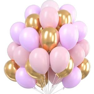 FeestmetJoep® 60 stuks Goud, Roze & Paars Helium Ballonnen met Lint – Verjaardag Versiering - Decoratie voor jubileum - Verjaardagversiering - Feestartikelen - Trouwfeest - Geslaagd versiering